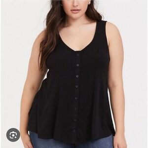 Torrid Black Button Front Tank Top Plus Size 5X Sleeveless Tie Back